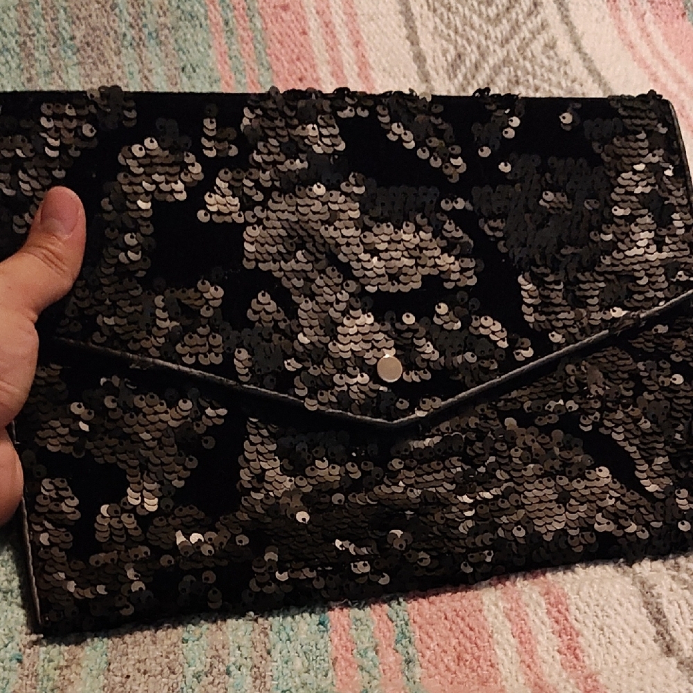 A New Day Black and Silver Sequin Wristlet